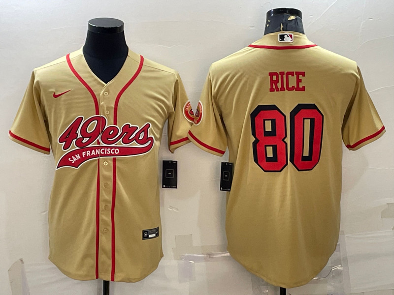 Men's San Francisco 49ers #80 Jerry Rice New Gold With Patch Cool Base Stitched Baseball Jersey